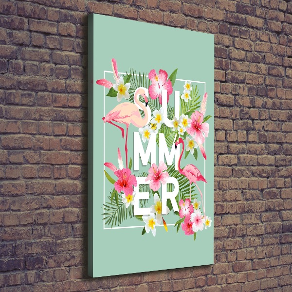 Stampa quadro su tela verticale Vacanze e fenicotteri