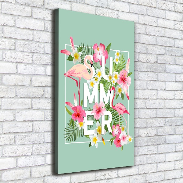 Stampa quadro su tela verticale Vacanze e fenicotteri