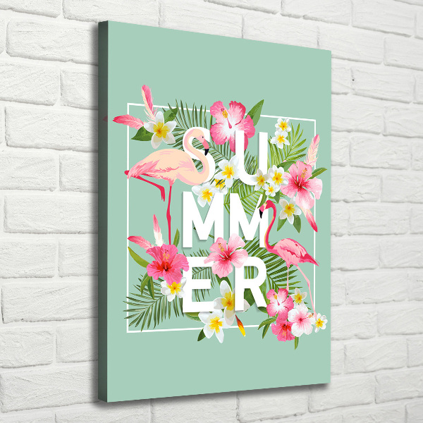 Stampa quadro su tela verticale Vacanze e fenicotteri