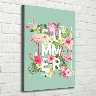 Stampa quadro su tela verticale Vacanze e fenicotteri