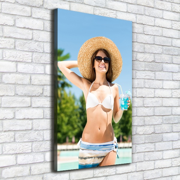 Quadro foto su tela verticale Donna a bordo piscina