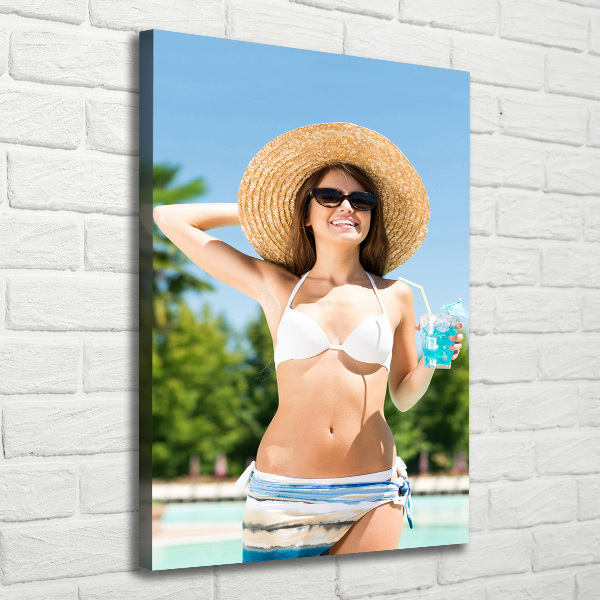 Quadro foto su tela verticale Donna a bordo piscina