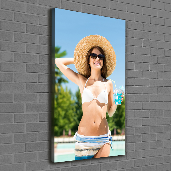 Quadro foto su tela verticale Donna a bordo piscina