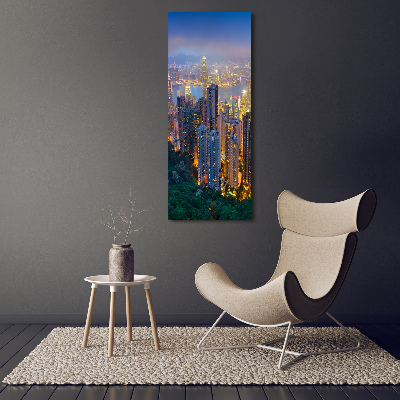 Quadro su tela canvas verticale Hong Kong di notte