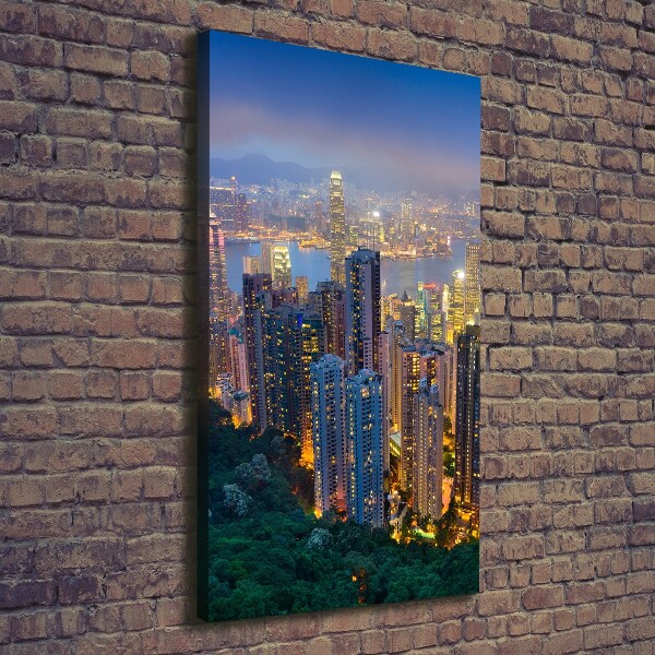 Quadro su tela canvas verticale Hong Kong di notte