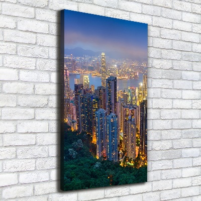 Quadro su tela canvas verticale Hong Kong di notte