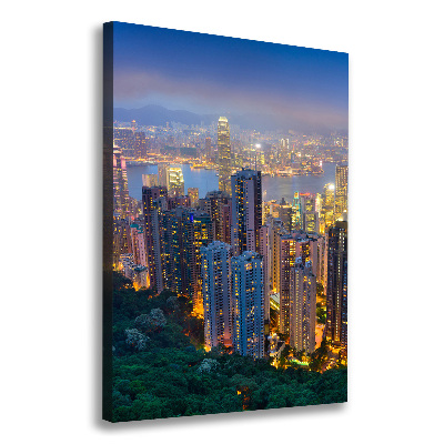 Quadro su tela canvas verticale Hong Kong di notte