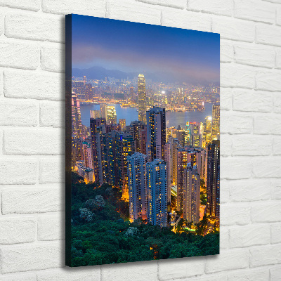 Quadro su tela canvas verticale Hong Kong di notte