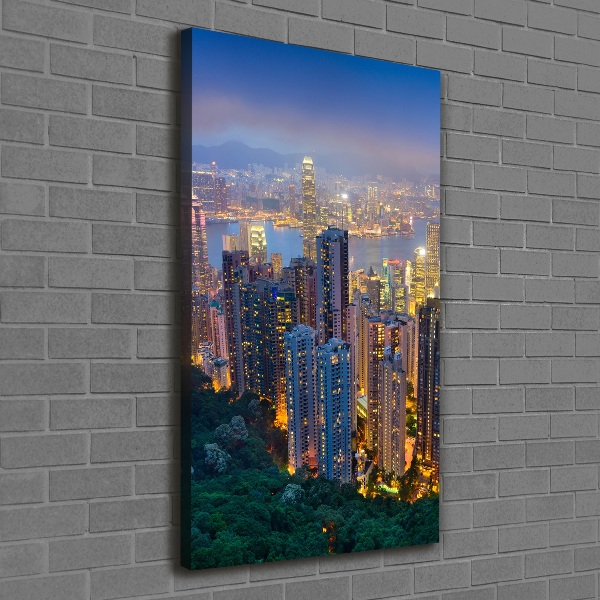 Quadro su tela canvas verticale Hong Kong di notte