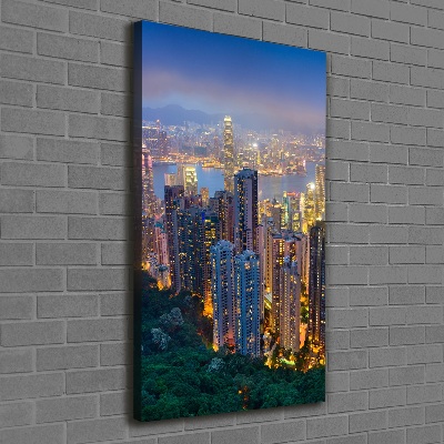 Quadro su tela canvas verticale Hong Kong di notte