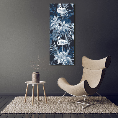 Quadro su tela canvas verticale Fiori e fenicotteri