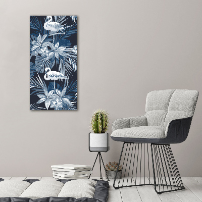 Quadro su tela canvas verticale Fiori e fenicotteri
