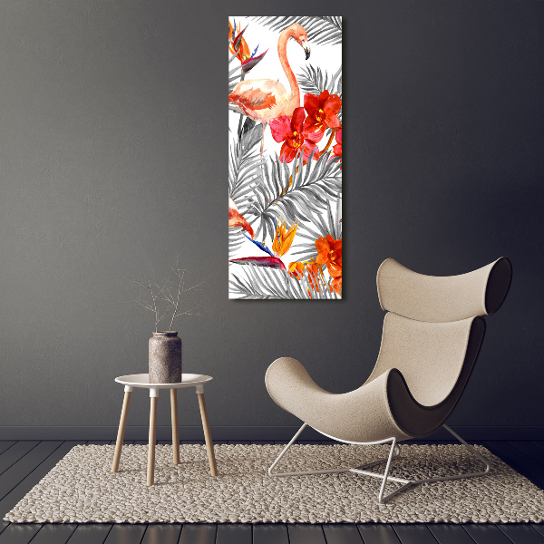 Quadro su tela canvas verticale Fenicotteri e fiori