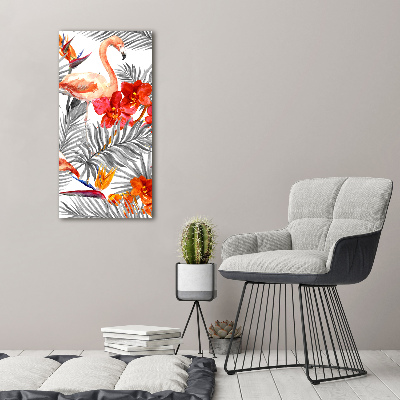 Quadro su tela canvas verticale Fenicotteri e fiori