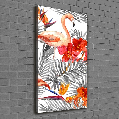 Quadro su tela canvas verticale Fenicotteri e fiori