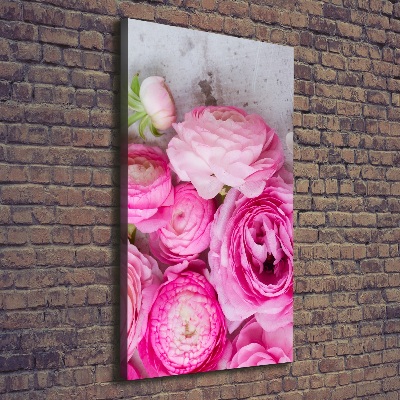 Quadro su tela canvas verticale Ranuncoli rosa