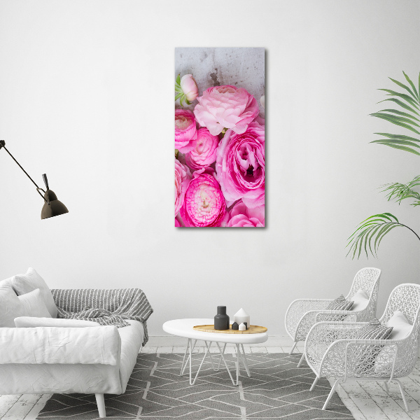 Quadro su tela canvas verticale Ranuncoli rosa