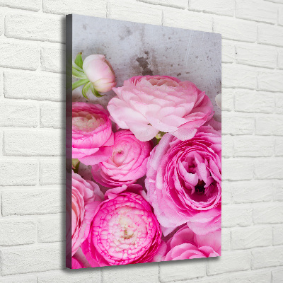Quadro su tela canvas verticale Ranuncoli rosa