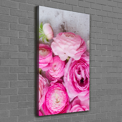 Quadro su tela canvas verticale Ranuncoli rosa