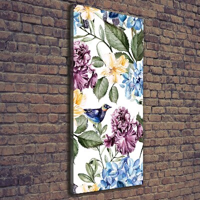 Quadro su tela canvas verticale Fiori e uccelli