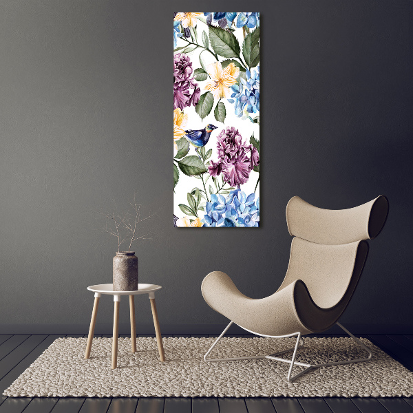 Quadro su tela canvas verticale Fiori e uccelli