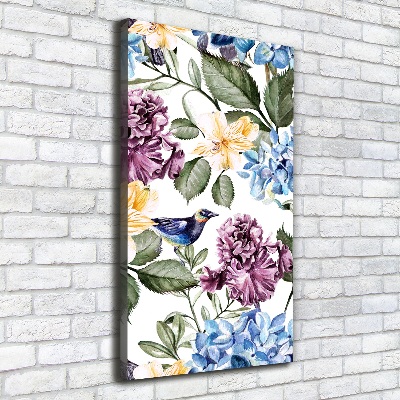 Quadro su tela canvas verticale Fiori e uccelli