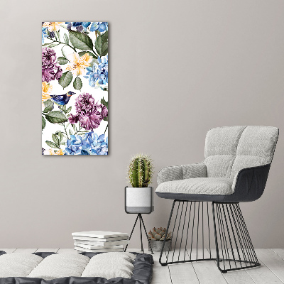 Quadro su tela canvas verticale Fiori e uccelli