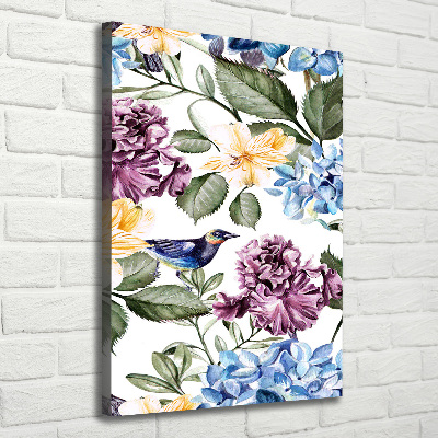 Quadro su tela canvas verticale Fiori e uccelli