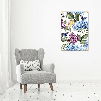 Quadro su tela canvas verticale Fiori e uccelli