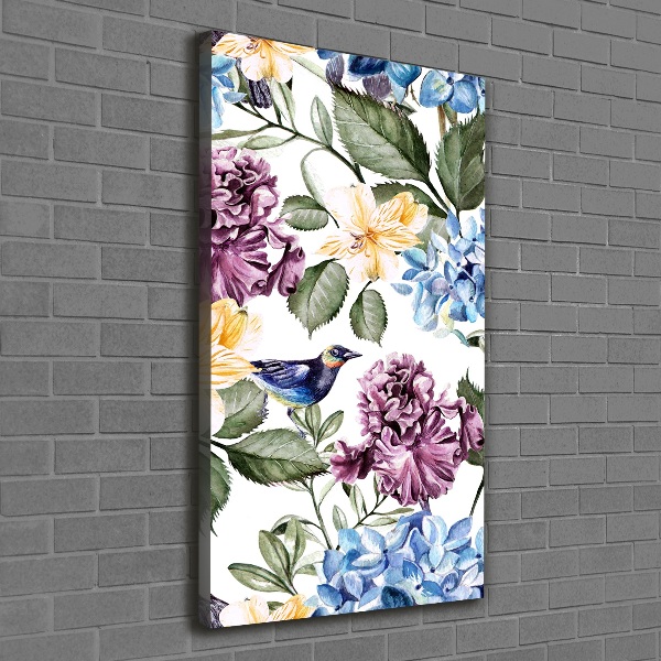 Quadro su tela canvas verticale Fiori e uccelli