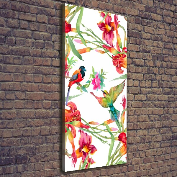 Quadro su tela canvas verticale Uccelli e fiori