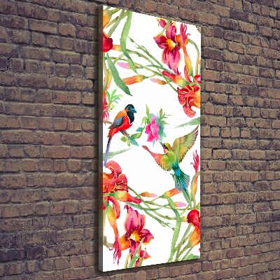 Quadro su tela canvas verticale Uccelli e fiori