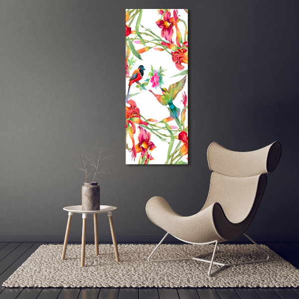 Quadro su tela canvas verticale Uccelli e fiori