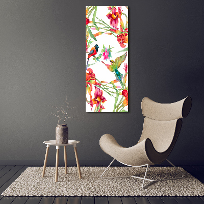 Quadro su tela canvas verticale Uccelli e fiori