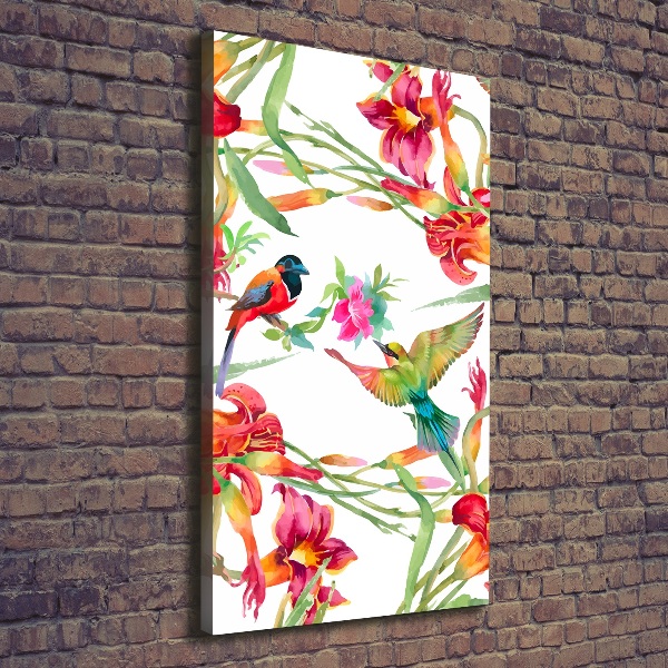 Quadro su tela canvas verticale Uccelli e fiori