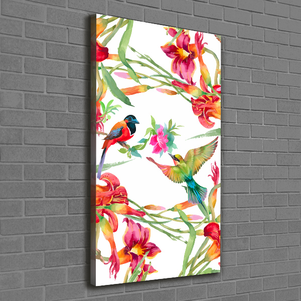 Quadro su tela canvas verticale Uccelli e fiori