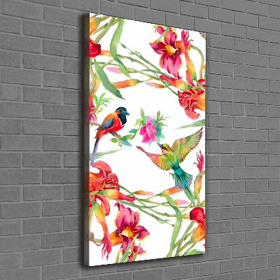 Quadro su tela canvas verticale Uccelli e fiori
