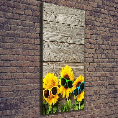 Quadro foto su tela verticale Occhiali Girasole