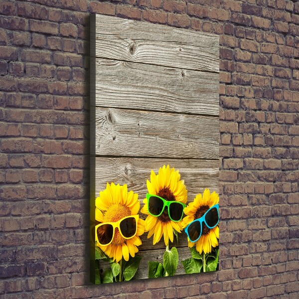 Quadro foto su tela verticale Occhiali Girasole