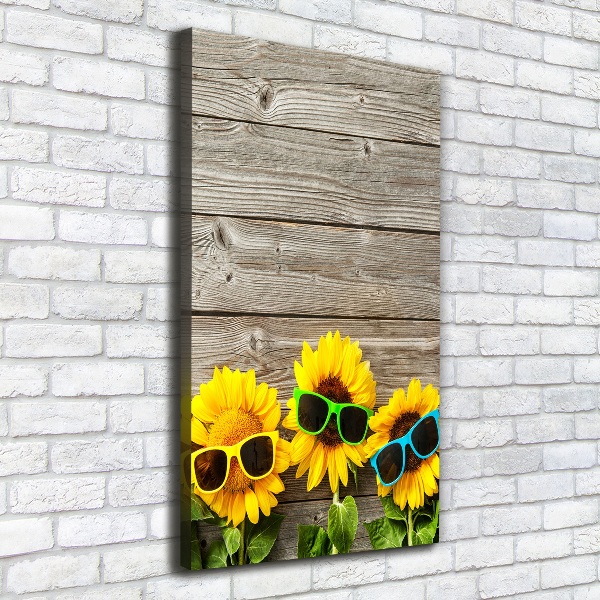 Quadro foto su tela verticale Occhiali Girasole