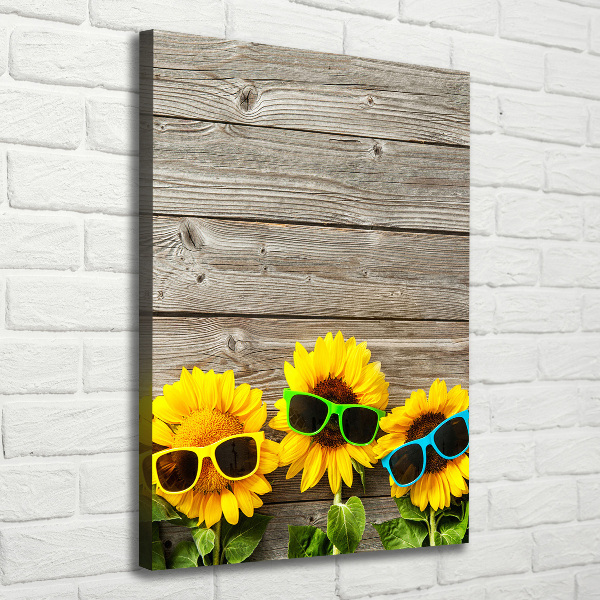 Quadro foto su tela verticale Occhiali Girasole