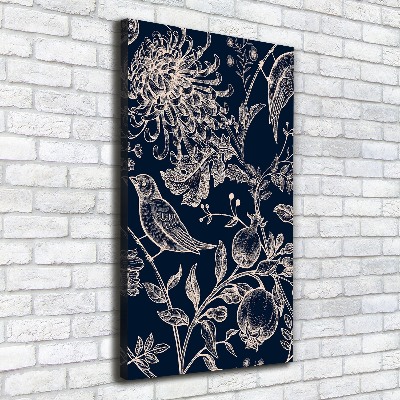 Quadro foto su tela verticale Fiori e uccelli