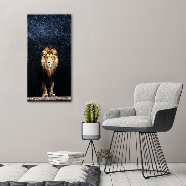 Quadro su tela canvas verticale Leone contro le stelle