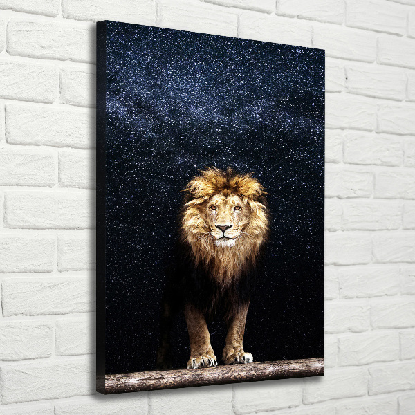 Quadro su tela canvas verticale Leone contro le stelle