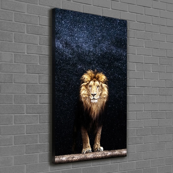 Quadro su tela canvas verticale Leone contro le stelle
