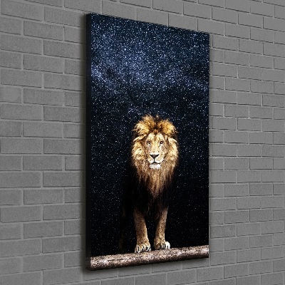 Quadro su tela canvas verticale Leone contro le stelle