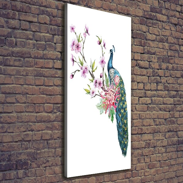 Stampa quadro su tela verticale Pavone e fiori