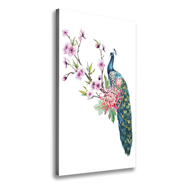 Stampa quadro su tela verticale Pavone e fiori