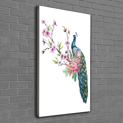 Stampa quadro su tela verticale Pavone e fiori