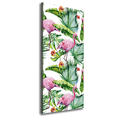 Quadro su tela canvas verticale Foglie e fenicotteri